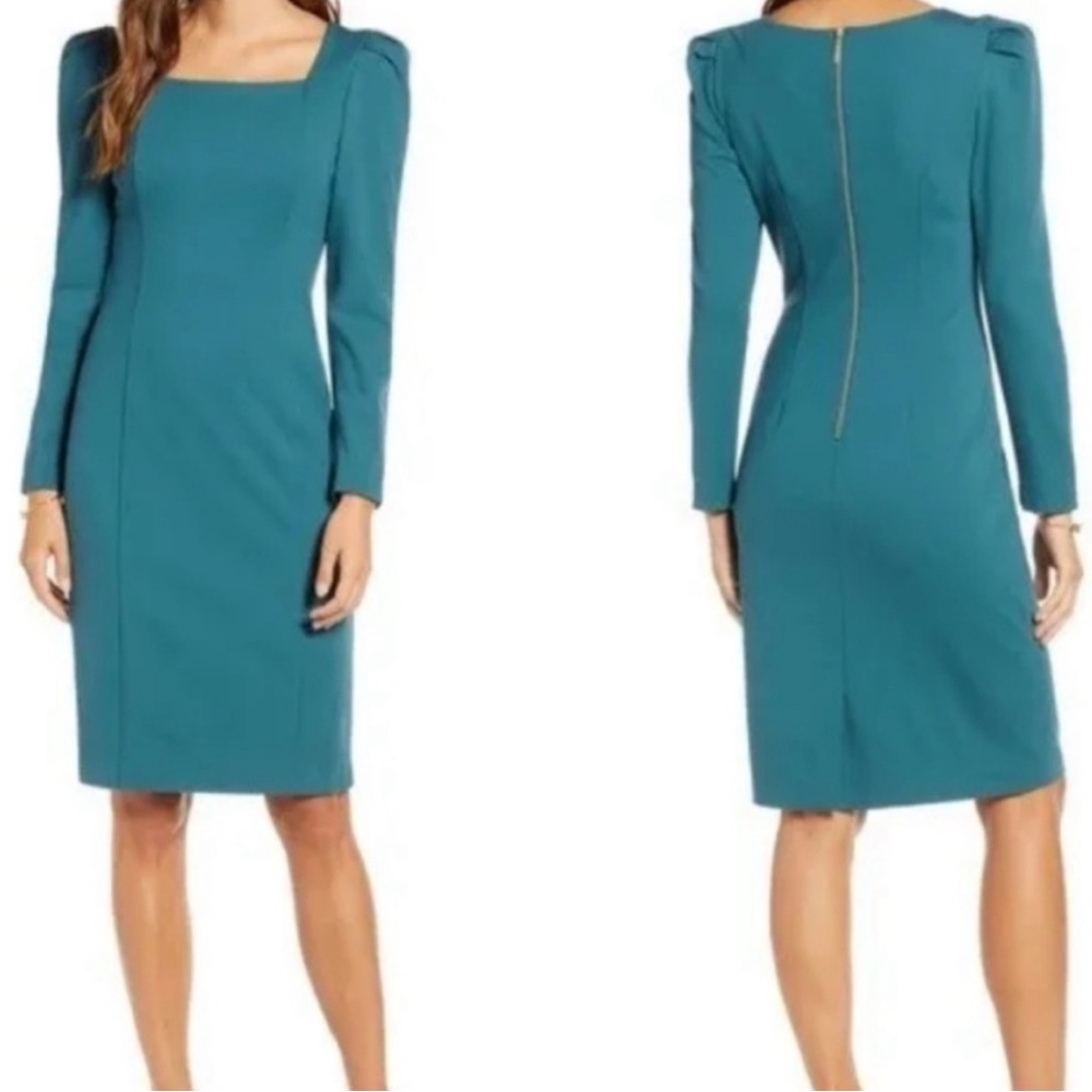 Rachel Parcell Teal Square Neck Long Sleeve Point Dress Never Worn Large